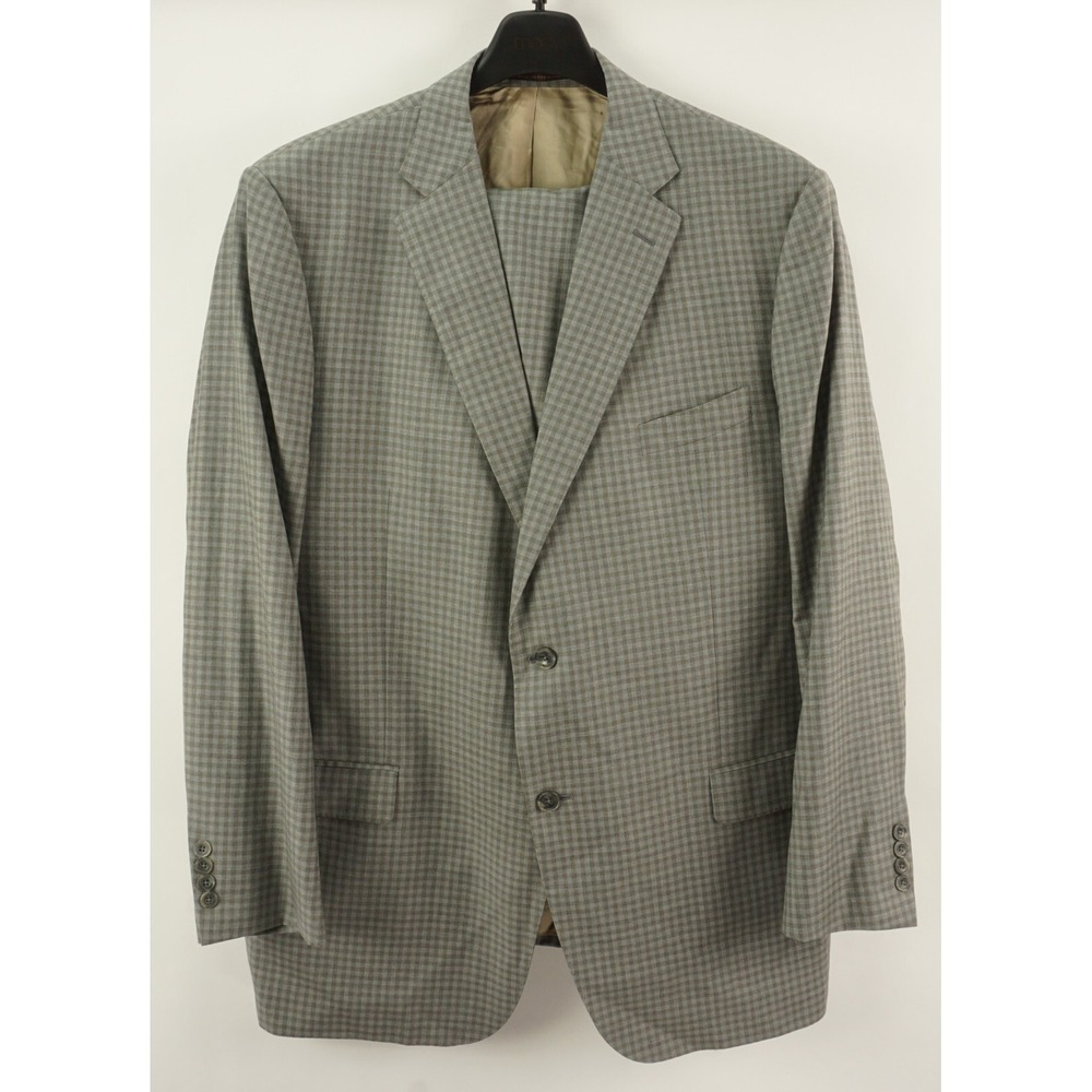 J Hilburn Bespoke 2 Piece Suit‎ 49L Jacket 42 x 30 Pant Gray Check Wool Jersey